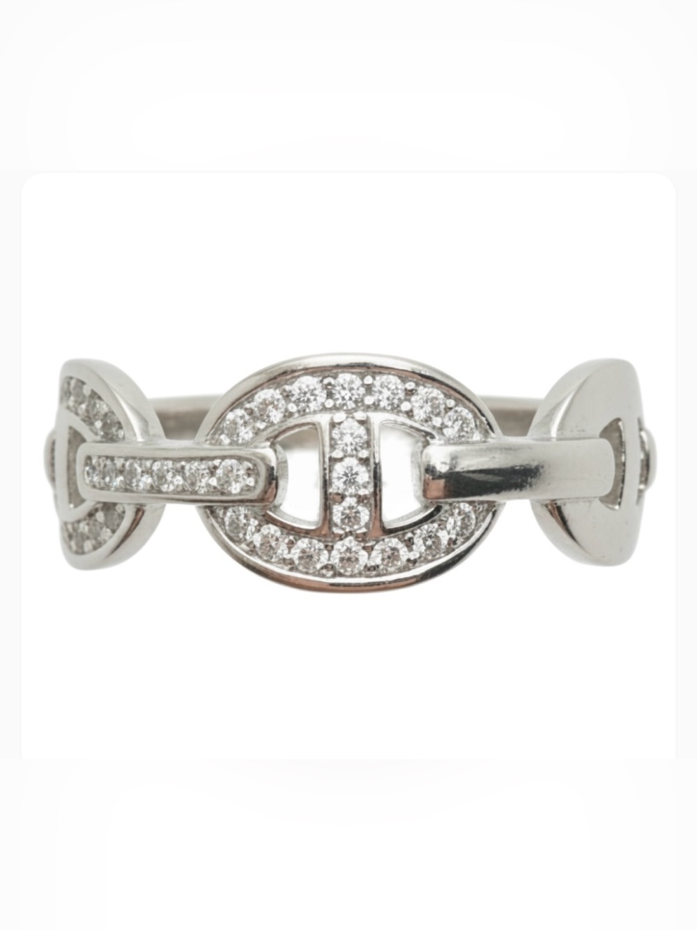 Designer Inspired Half Iced G Link Mariner Coffee Bean Ring White Gold Filled